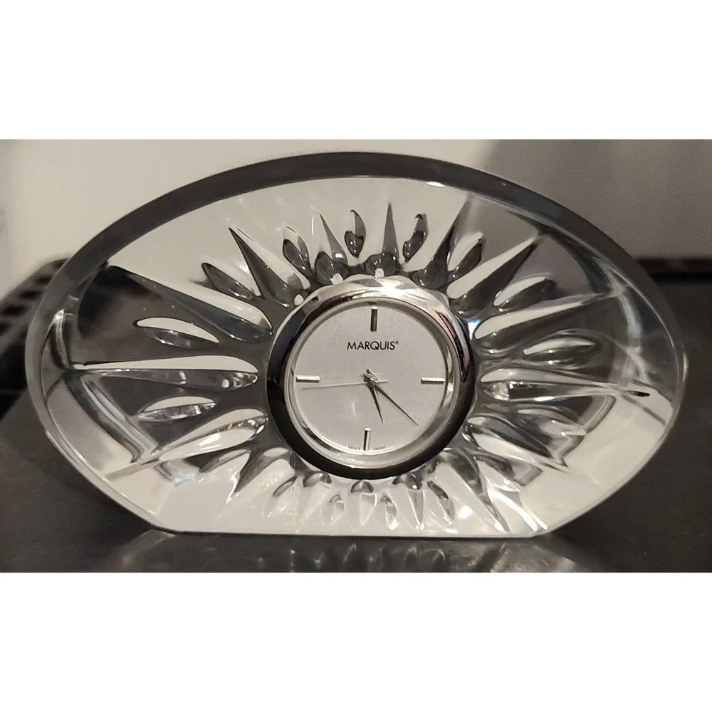 Marquis By Waterford QUARTZ Clear Crystal Desk Clock Works-needs Battery